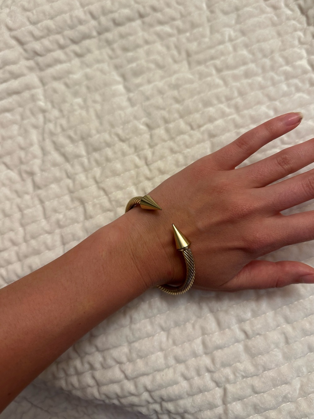 Gold-Tone Twisted Cable Open Cuff Bracelet with Pointed End Caps